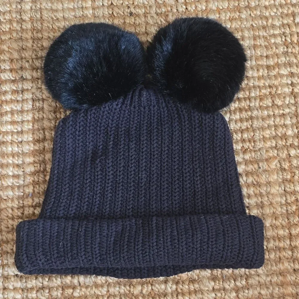 Love Your Melon Disney Mickey Mouse Black Cuffed Knit Hat with Double Pom-Poms